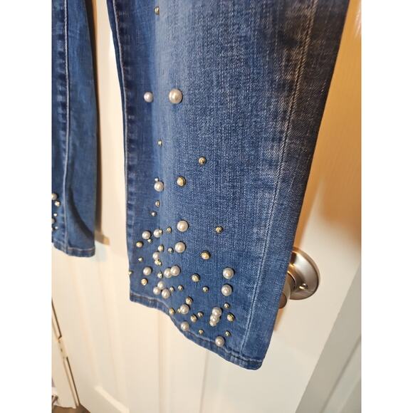 Karl Lagerfeld ParisFaux Pearl Embellished Cropped Jeans Sz 14 - Picture 6 of 9